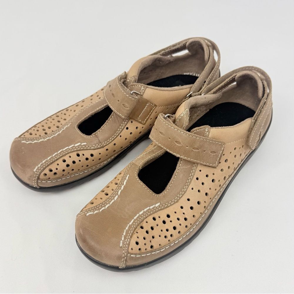 Klogs STRADA Perforated Leather Two Tone Tan Mary Jane Slingback Comfort Shoes